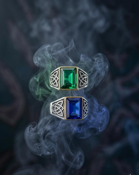 Sapphire & Emerald Stainless Steel Men’s Ring