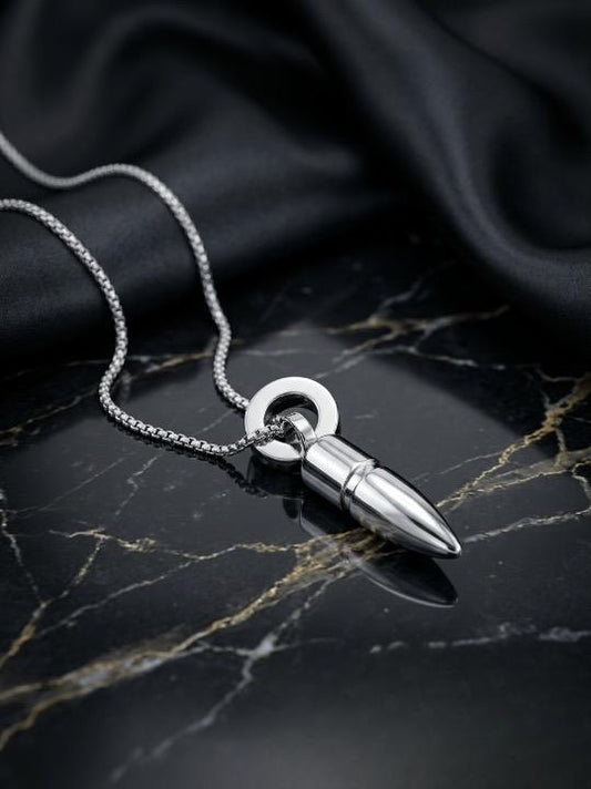 Titan Silver Stainless Steel Bullet Locket Necklace