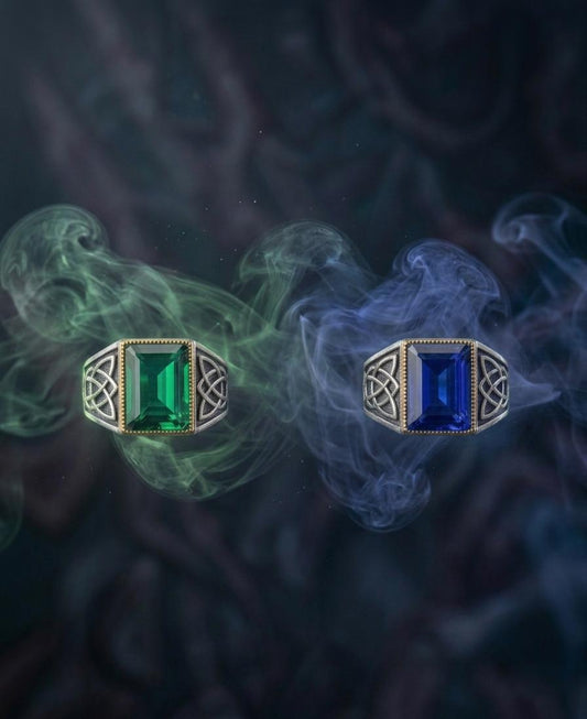 Sapphire & Emerald Stainless Steel Men’s Ring