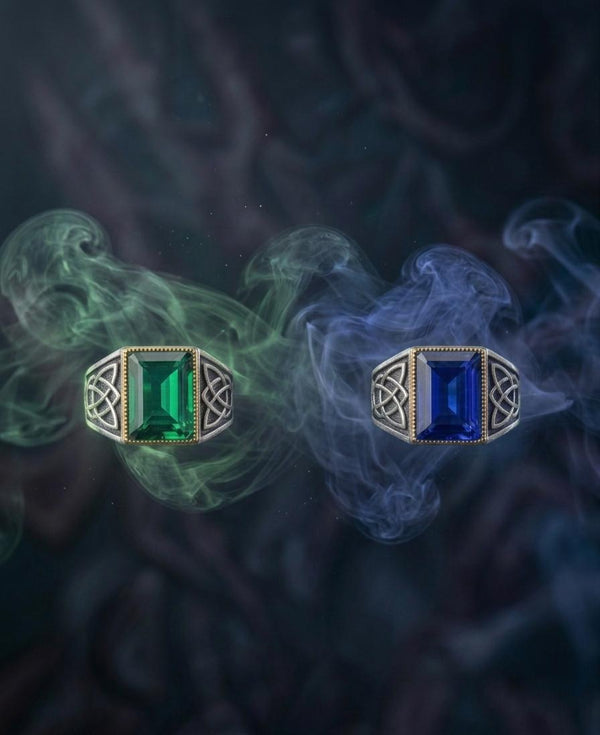 Sapphire & Emerald Stainless Steel Men’s Ring
