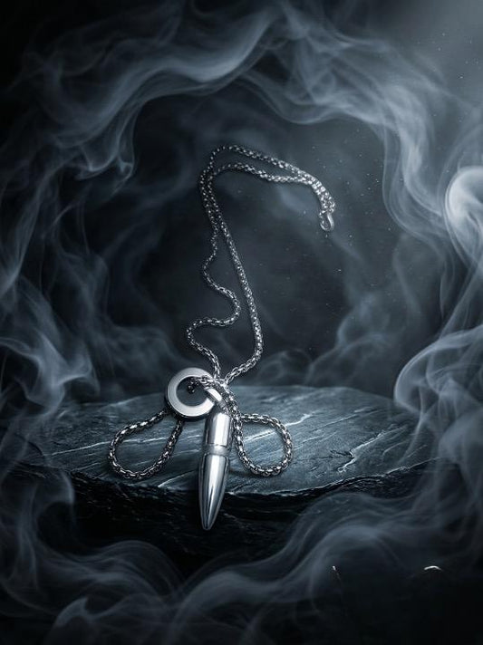Titan Silver Stainless Steel  Bullet Locket Necklace
