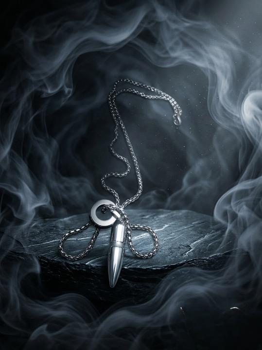 Titan Silver Stainless Steel  Bullet Locket Necklace