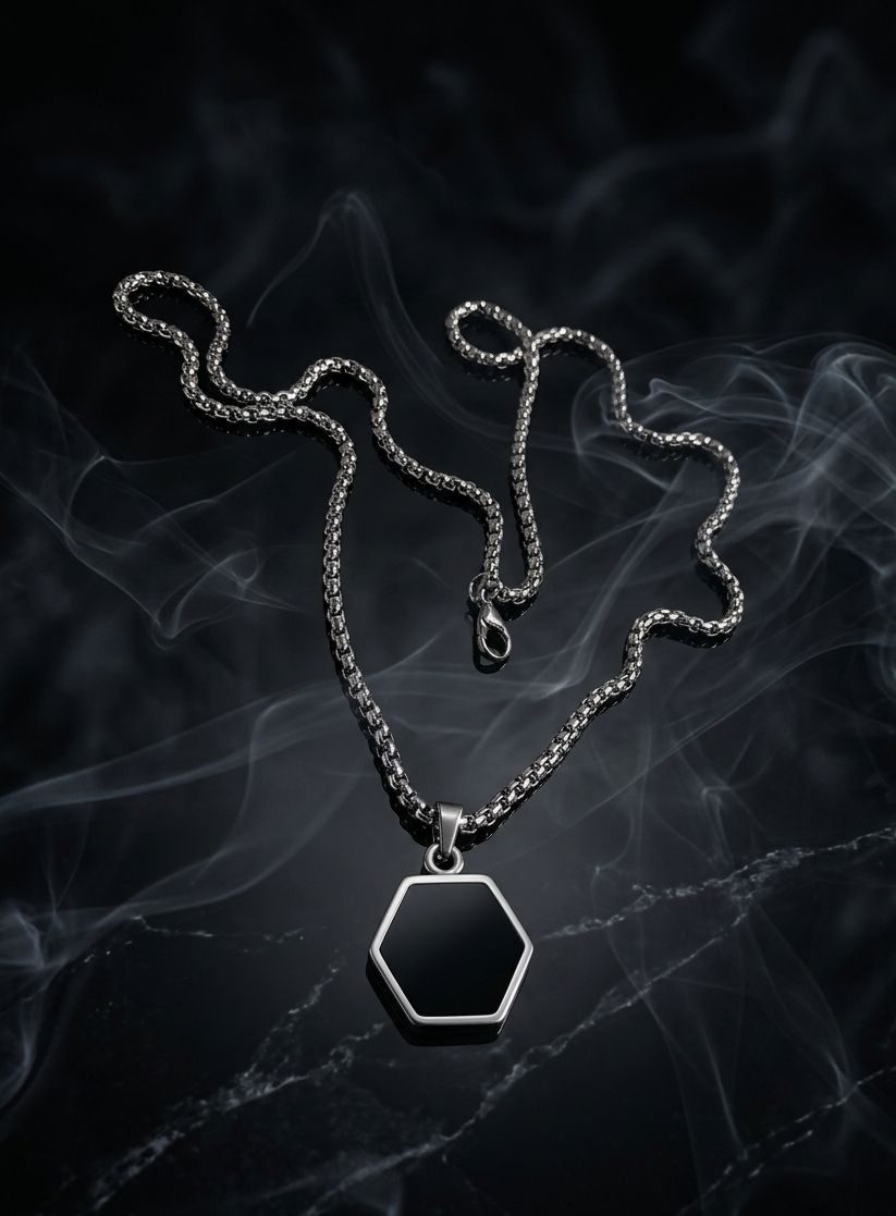 Minimalist Hexagonal Black Plate Necklace (Unisex)