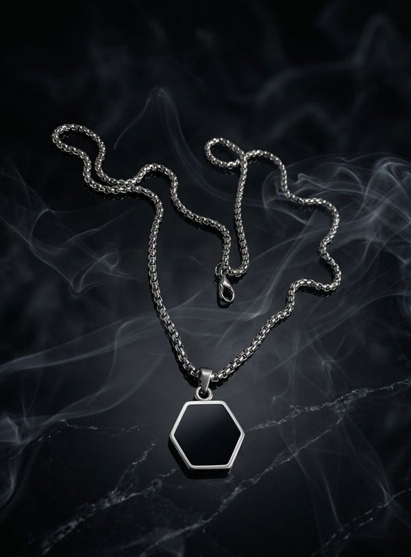 Minimalist Hexagonal Black Plate Necklace (Unisex)
