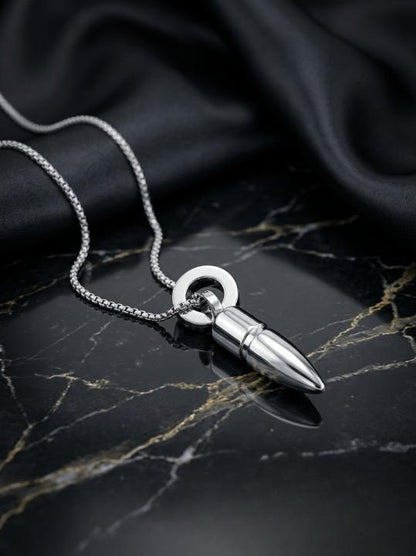 Titan Silver Stainless Steel  Bullet Locket Necklace